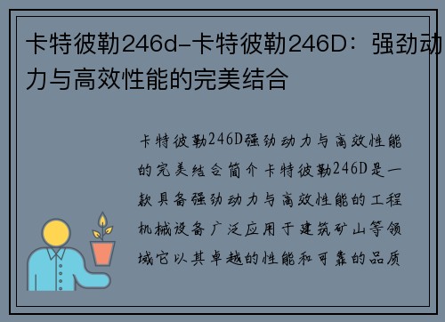 卡特彼勒246d-卡特彼勒246D：强劲动力与高效性能的完美结合